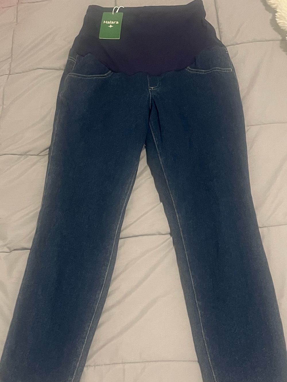HALARA Dark Blue Maternity Jeans with Black Stretch Waistband